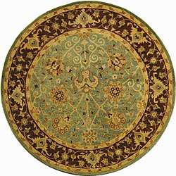 Handmade Traditions Teal/ Brown Wool Rug (8 Round)  Overstock