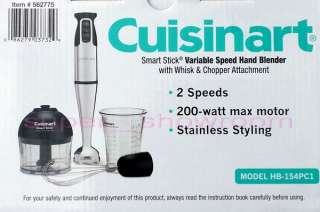 New Cuisinart Smart Stick Variable Speed Hand Blender Whisk & Chopper 