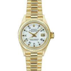 Pre owned Rolex Womens President 18k Gold White Dial Watch 