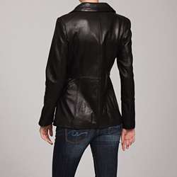 Jones New York Womens Placket Front Leather Jacket  