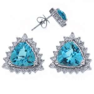  1.53 Carat Trillion Shape Blue Topaz Diamond Stud Earrings 