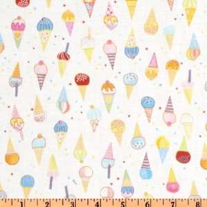  44 Wide Party Time Ice Cream Cones White Fabric By The 