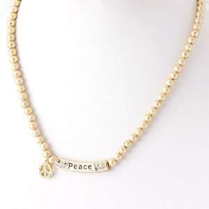  Gold Peace Engraved Bar Necklace   Length   15 Lobster 