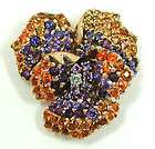 Brooch Pin 14Kt Gold Pansy colored Gem Stones Estate  