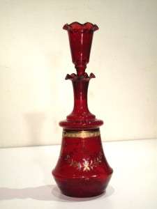 FAB! VINTAGE ORNATE RUBY RED GLASS DECANTER BOTTLE WINE  