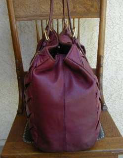 Large Rustic Burgundy Woven Leather COLE HAAN Tote Brief Bag~Purse 