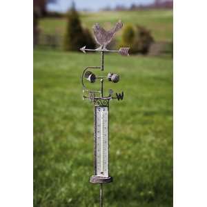  Garden Stake Weather Vane with Thermometer Patio, Lawn 