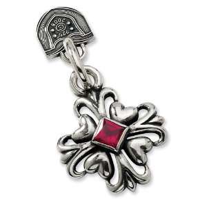  Sterling Silver Antiqued Heart & Red CZ Pendant: Jewelry