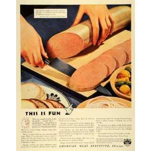   Sausage Cutting Board Knife WWII   Original Print Ad