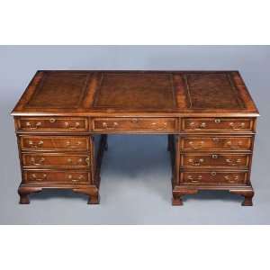  Antique Style English Mahogany Pedestal Desk: Furniture 