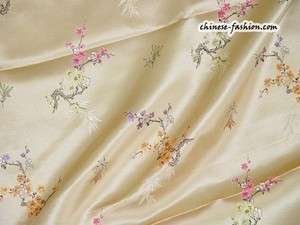 Chinese Silk Brocade Fabric Cherry Blossom Bamboo Print  