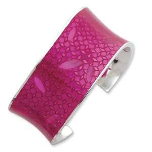  Sterling Silver 30mm Polished Pink Resin Cuff Bangle 