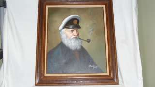   60s David Pelbam Sea Captain (Ahab) Framed Oil Painting /S/ Org