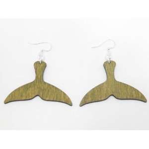  Lemon Yellow Whale Tail Wooden Earrings GTJ Jewelry
