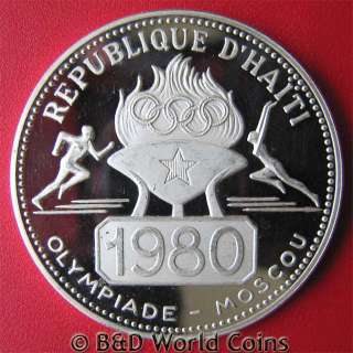HAITI 1977 50 GOURDES SILVER PROOF 1980 MOSCOW OLYMPICS 36mm 