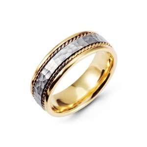    Hammered Two Tone 14k Yellow White Gold Wedding Band Jewelry