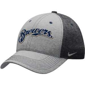 Nike Milwaukee Brewers Ash Charcoal MLB Legacy 91 Swoosh Flex Fit Hat 