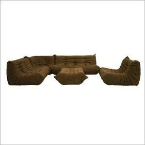  Modern Brown Fabric Modular Sectional Sofa, Chair Ottoman 