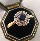 VINTAGE 1970 SAPPHIRE & DIAMOND CLUSTER RING 18CT size O