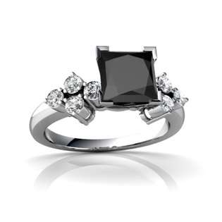 Square Cut 14K White Gold Black Onyx Engagement Ring  Jewels For Me 