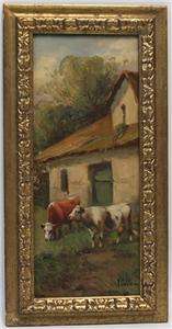 Bucolic Farm Antique Original Italian19th 20th C Oil Painting Signed 