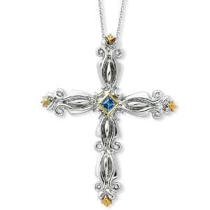   Silver & Gold plated Blue CZ Perfect Trust 18in Necklace Jewelry