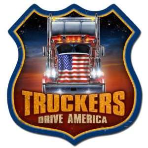 com Truckers Drive America Automotive Shield Metal Sign   Garage Art 