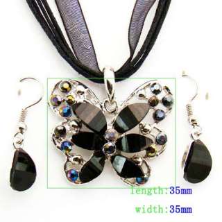 H6023 Wedding Black Butterfly Gemstone Necklace Earring  