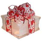   Glass Block with Valentines Day Red Hearts on White Background Ribbon