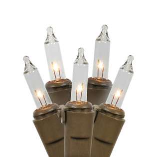VCO Set of 50 Clear Mini Christmas Lights   Brown Wire 