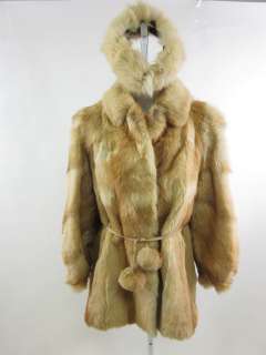 GAEWOLF Tan Kit Fox Fur Coat W Belt And Headband Sz M  