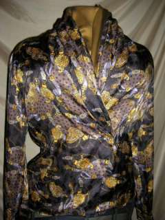 VINTAGE SILKY HORSE BLOUSE BROWN GOLD CASCADE COLLAR 8  