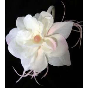  NEW White Gardenia Flower Headband with a Touch of Pink 