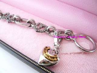   Juicy Couture Silvertone Pave Luxury Heart Charm Bow Crown Bracelet $