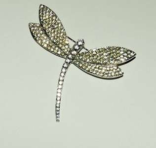 Vintage CINER Dragonfly Brooch    Large   Pale Yellow Wings  