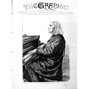 1886 Antique Portrait Celebrity Abbe Liszt Piano Man 