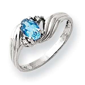  Blue Topaz Diamond Birthstone Ring in 14k White Gold (0.03 
