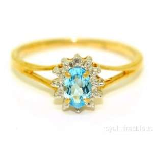  14K Gold Birthstone Ring Blue Topaz & Diamond (December 