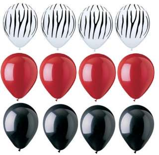   Stripes PRINT Black RED 12 Piece Latex Helium Party Balloons Kit Set