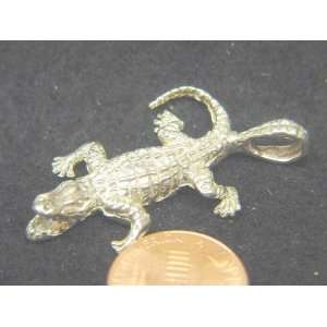   sterling silver alligator pendant, reptile necklace 