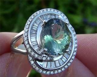 Estate 5.47 Carat Natural Green Tanzanite Diamond Vintage Ring 14k 