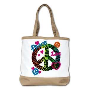  Shoulder Bag Purse (2 Sided) Tan Peace Love Rainbow Peace 
