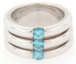 Movado Sterling Silver Three Stone Blue Topaz Ring Retail $280  