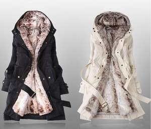 NEW Womens 2in1 Hooded Fur Winter Long Coat Outerwear  