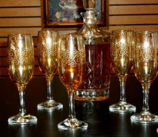 Wine Glass SET Italian CRISTALLERIA AMBER Fluted Glasses glassware 