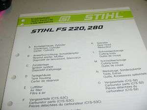 STIHL TRIMMER FS220 FS280 PARTS LIST MANUAL  