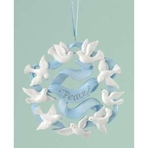Blue Ribbon Circle Of Doves Peace Christmas Ornament #39165:  