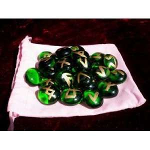  Green Glass Rune Stone Set: Home & Kitchen
