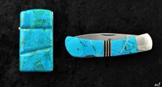 Pc Lot Genuine Turquoise Cased Pocket Knife & Zippo Lighter  