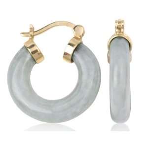   Gold Thick Cut Jade Open Circle Hinge Clasp Asian Inspired Earrings